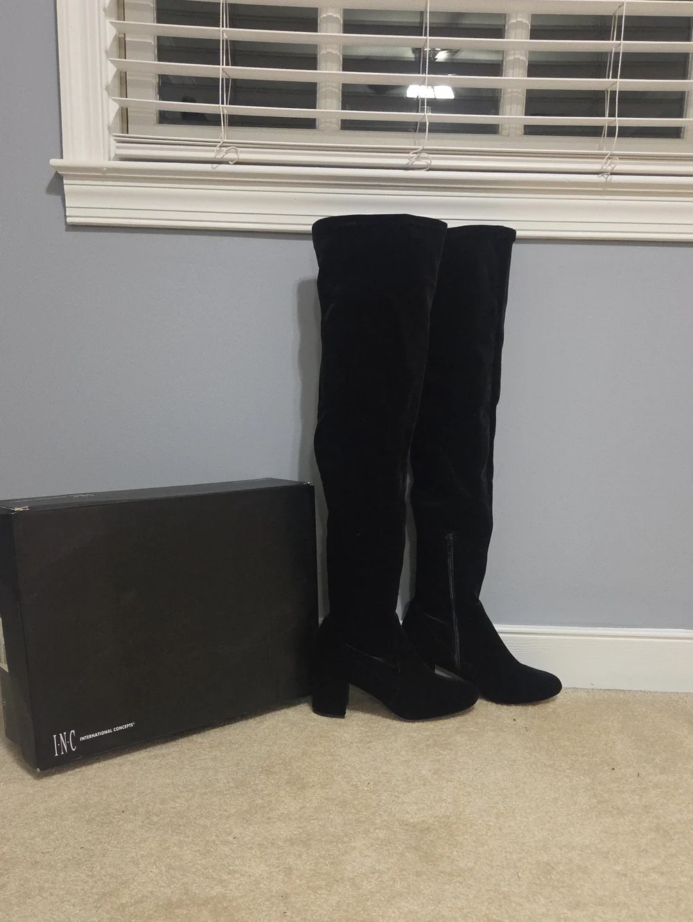 INC International Concepts Black Velvet Over-the-Knee Block Heel Boots